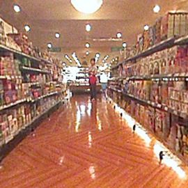 Virtualy reality view of an aisle in a supermarket